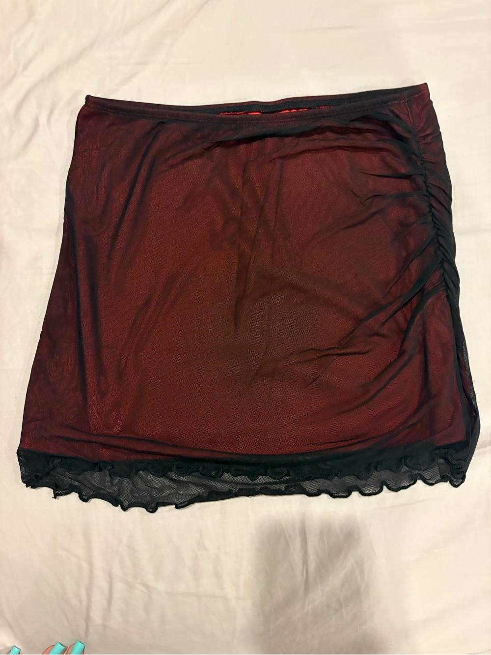 Sheer Layered Mini Skirt in Burgundy
